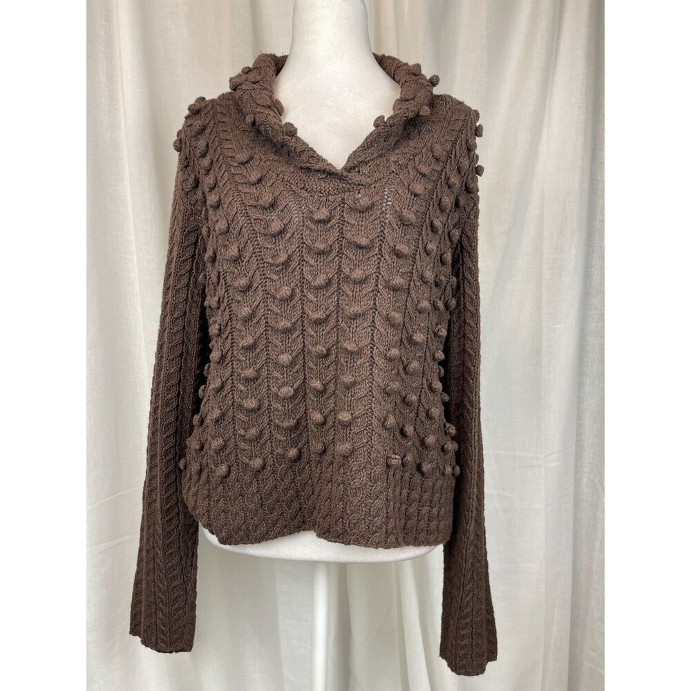 TapeMeasure Anthropology Brown 3D Textured Knit Sweater – Size L, Cozy & Unique